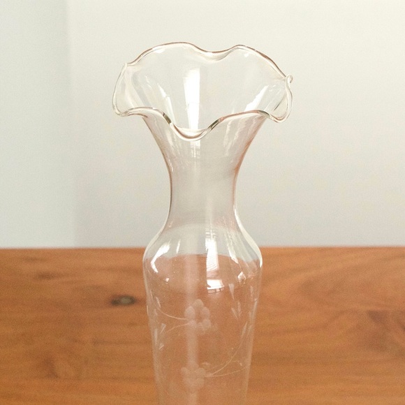 Vintage Duchin Creation Bud Vase Etched Floral Glass Sterling Silver Base - Picture 2 of 6